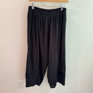 LA Blend 100% Cotton Gauze Lagenlook Wide Leg Pull On Pants 1X Black